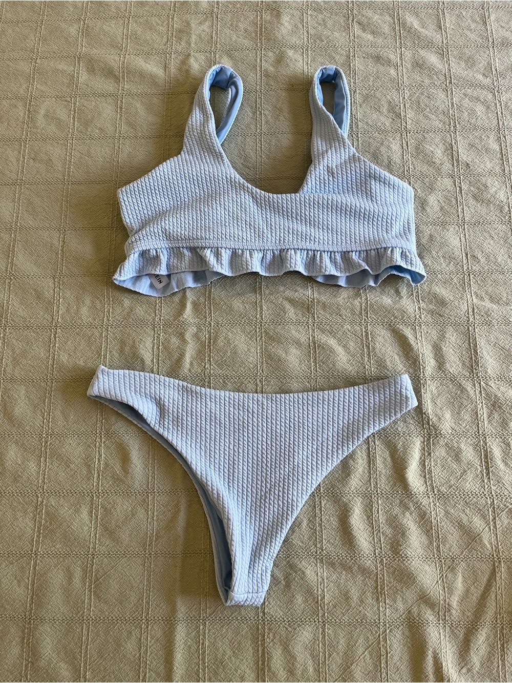 SHEIN Sky Blue Ribbed Ruffle Bikini Set - Picture 2 of 4